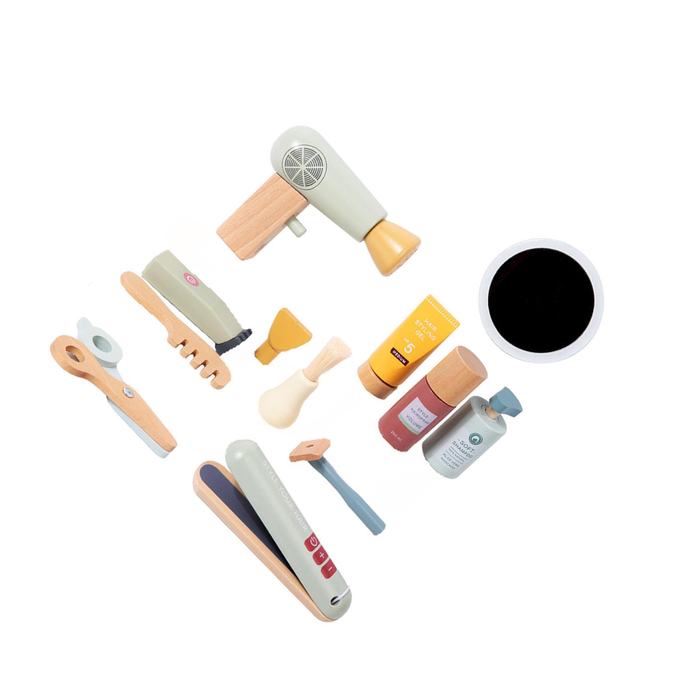 Set da gioco in legno per parrucchiere, parrucchiere, stilista, potenzia le capacità cognitive con divertenti attività di, gioco di gruppo, divertente giocattolo da barbiere, regalo