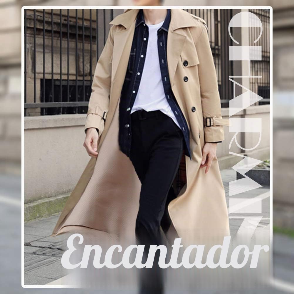 Pantete Gabardina de doble botonadura para hombre, de gran tamaño, casual, cortavientos, con solapa, abrigo largo