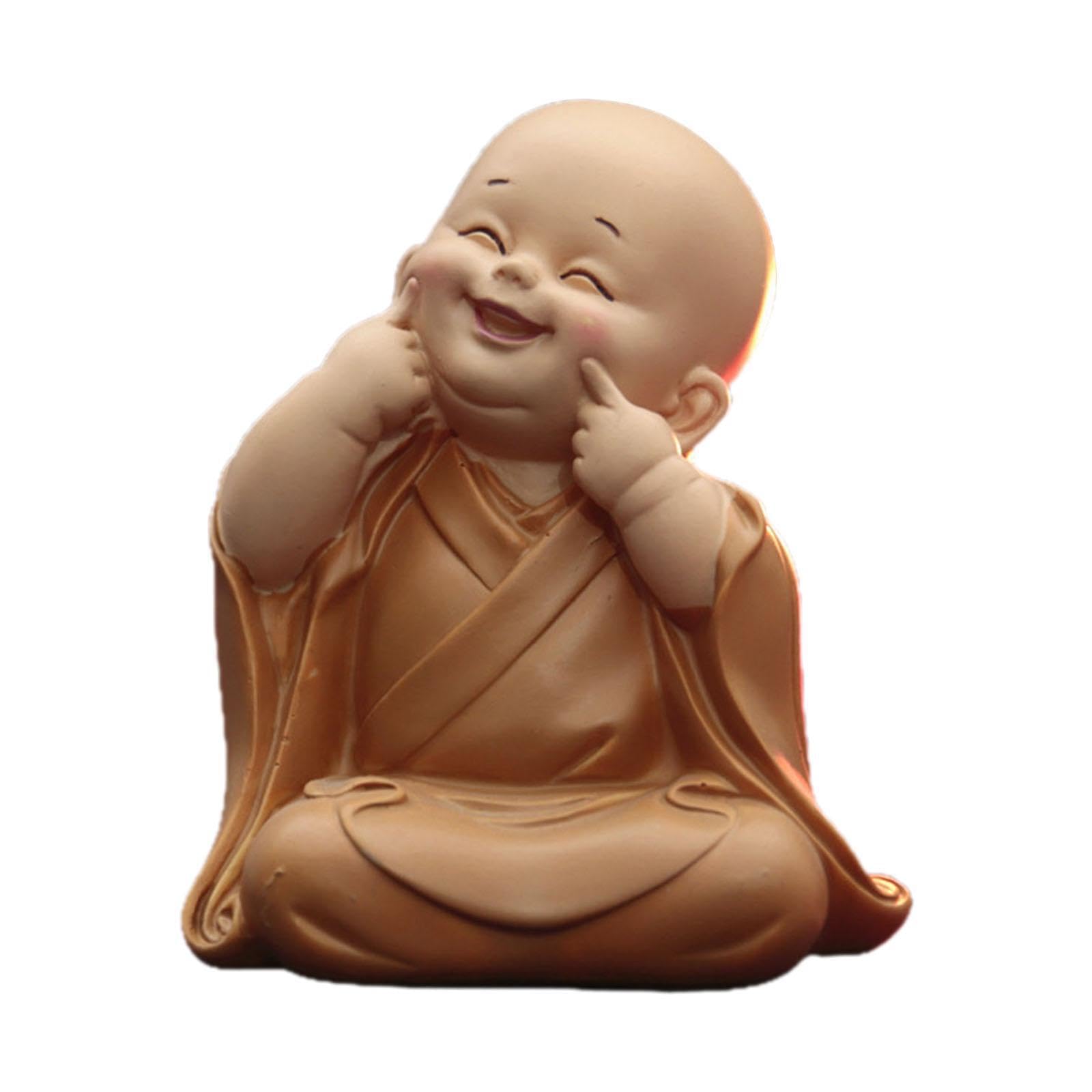 QUXVUIS Charming Buddha Statue Monk Figurine Ornaments for Housewarming Gifts, grin, height 10cm