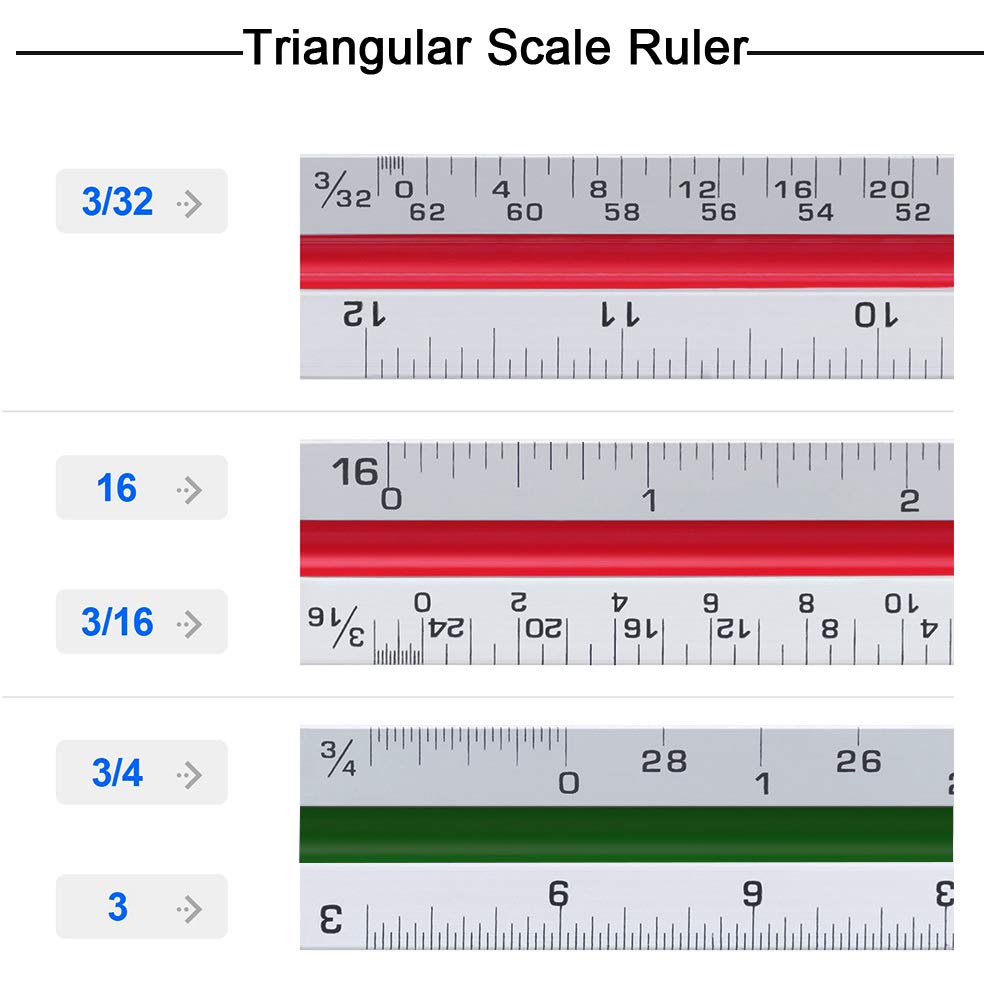 INTVN Architectural Scale Ruler Set (Imperial) 12" Stainless Steel Rule