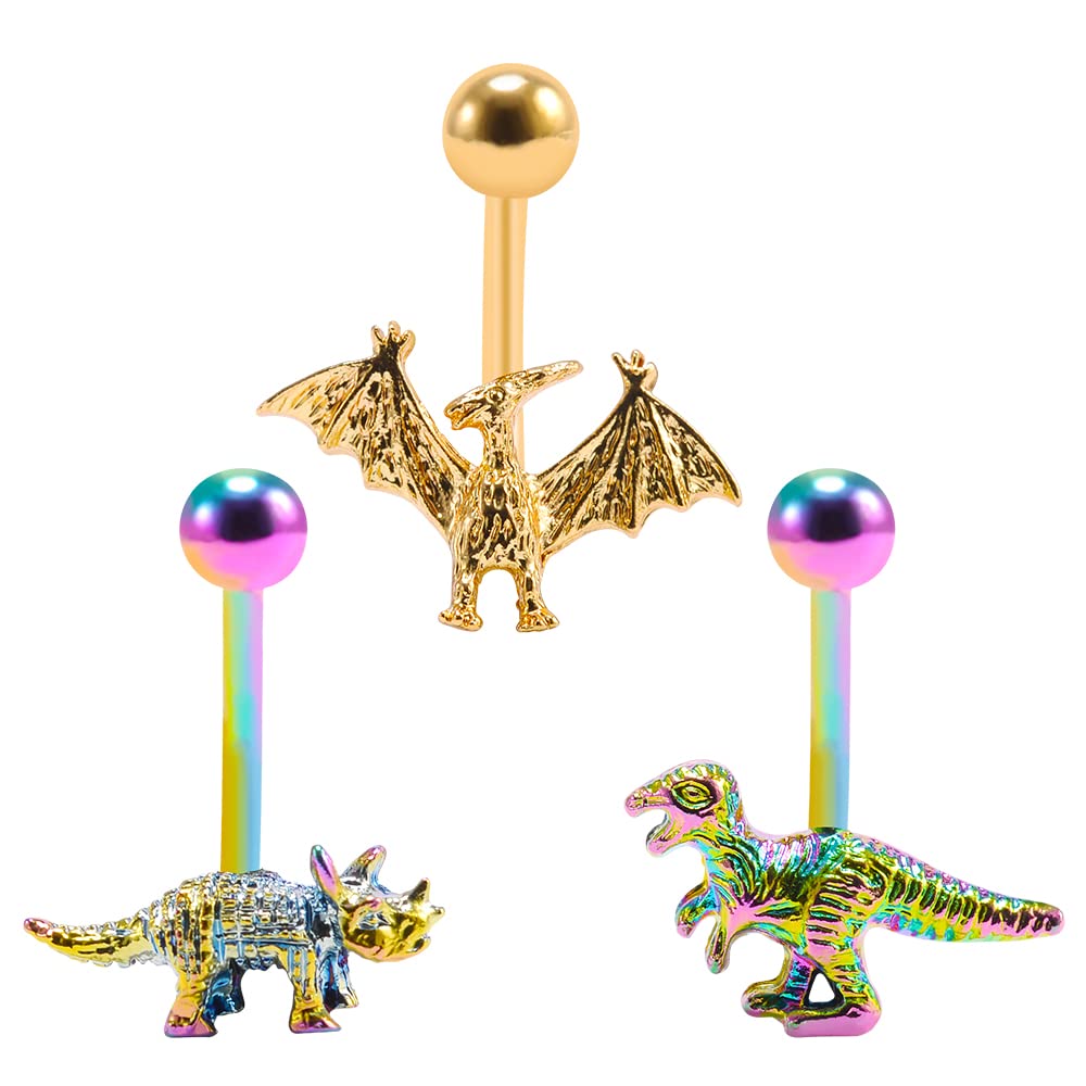 WASOLIE 3PCS 14G Stainless Steel Belly Button Rings Colorful Navel Ring Pack Long Rings for Women.