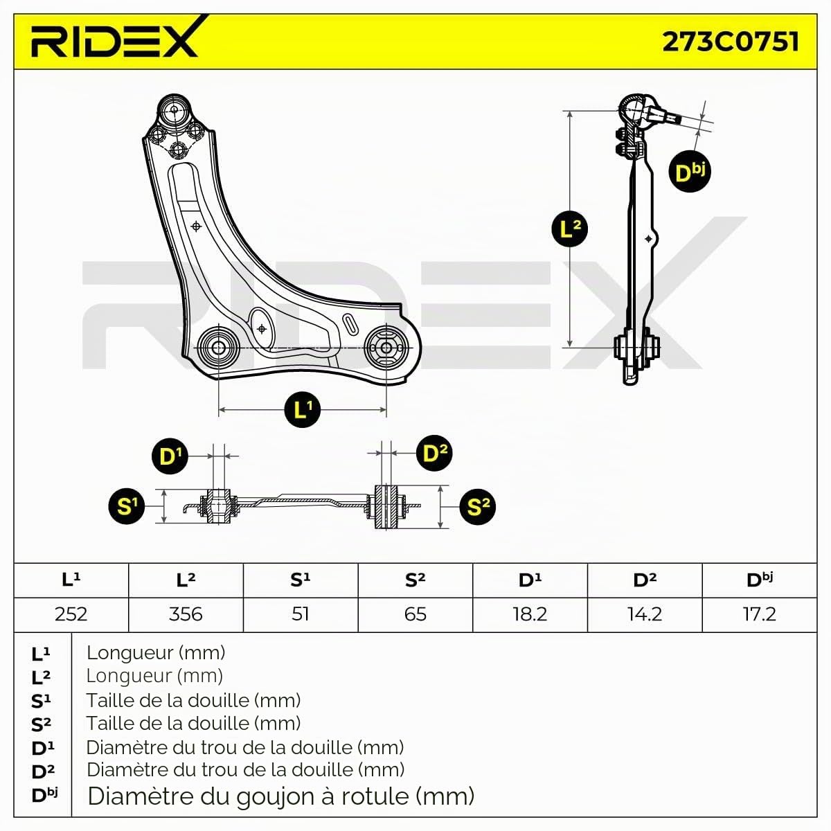 RIDEX 273C0751 Bras de suspension Avant Droite avec rotule de suspension Compatible avec RENAULT Megane 3 3/5 portes BZ0/1