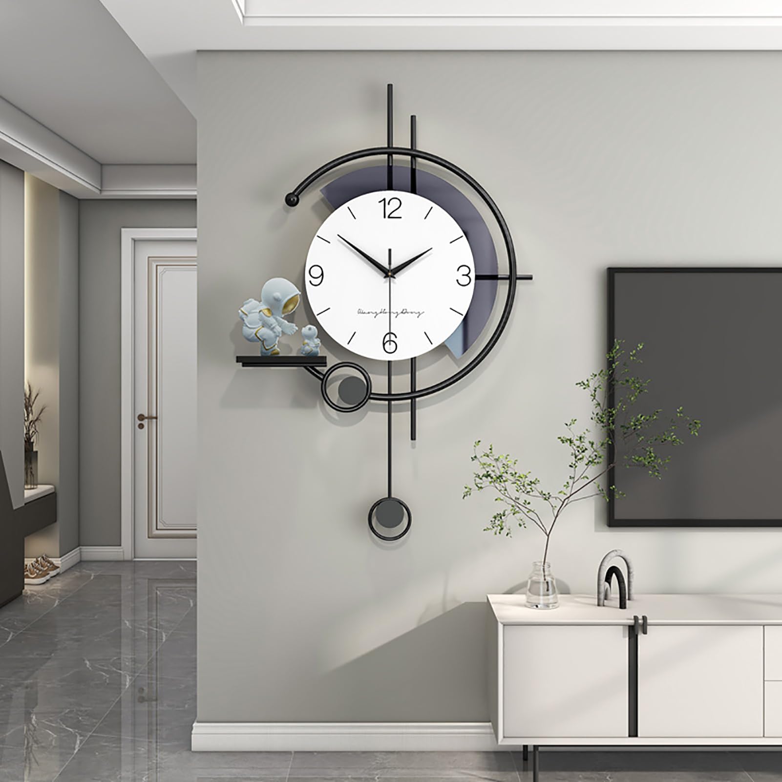 MYUYEE Large Wall Clock, Modern Ative Wall Clocks with Pendulum, Non-Ticking Silent Metal Battery Operated with Astronaut ation, Wall for Living Room, Kitchen, Office,42X65cm,(One Color-50X79cm)