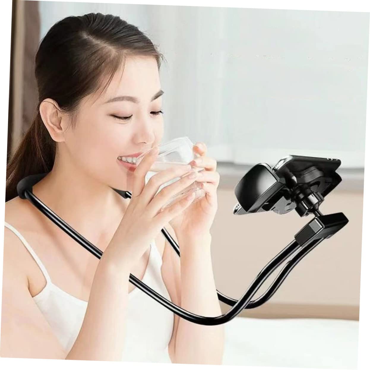 iplusmile Soporte para Teléfono Móvil para Colgar Cuello, Soporte Flexible Multifuncional para Celular y Tableta, Material Aluminio y Silicona, Color Negro