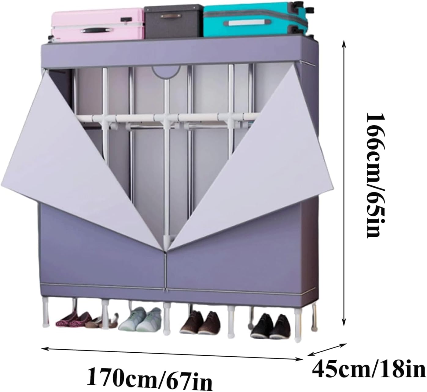 Foldable Closet Steel Wardrobe Closet Oxford Fabric Clothes Closet Easy to Assemble for Bedroom Hanging Portable Wardrobe(C)