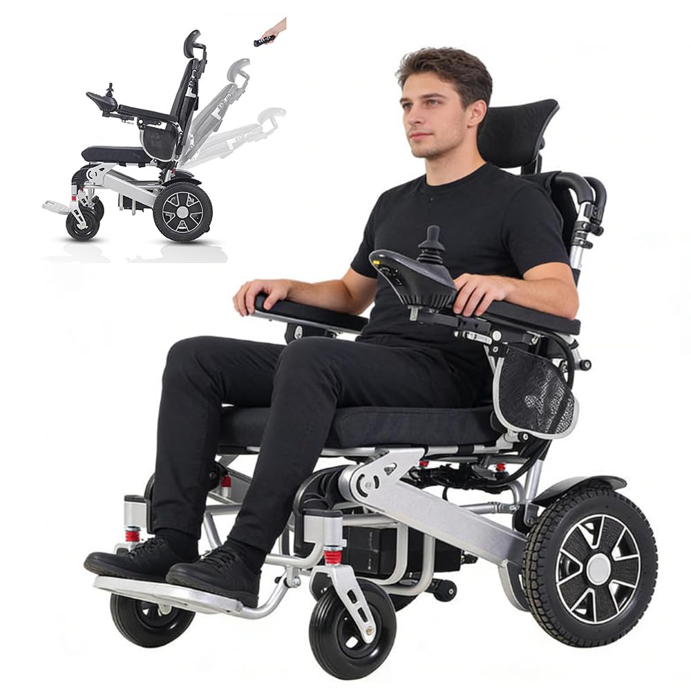 Silla de ruedas eléctrica ligera y reclinable, batería de iones de litio de 24 V y 12 Ah, plegable con control remoto, autonomía de más de 24 km, velocidad máxima de 6,4 km/h (Silla de ruedas)