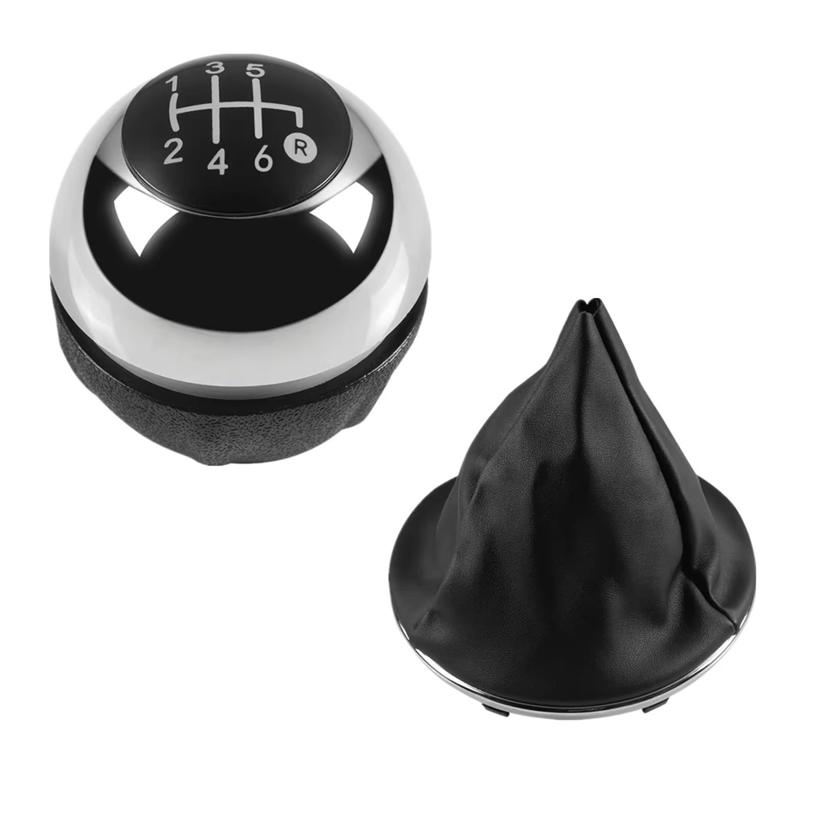 Xkoehxj 2Pcs Chrome 6Speed Car Gear Shift Knob For Fiat For 500 For 500C 2007-2018 Car Gear Stick Knob Head Gaiter Boot Cover Case Gearbox Boot Cover(2Pcs Chrome 6Speed)