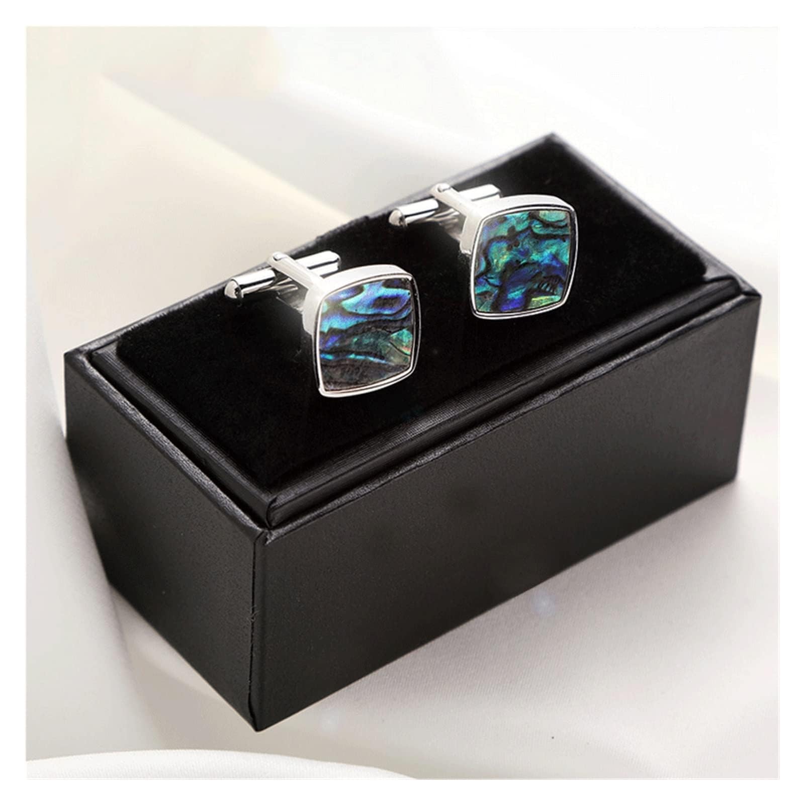 Joyería Gemelos para Hombres Gemelos Concha Natural Concha De Mariposa Azul Caja De Regalo para Hombres Gemelos para Camisa Camisa con Clavos Gemelos para Traje (A)
