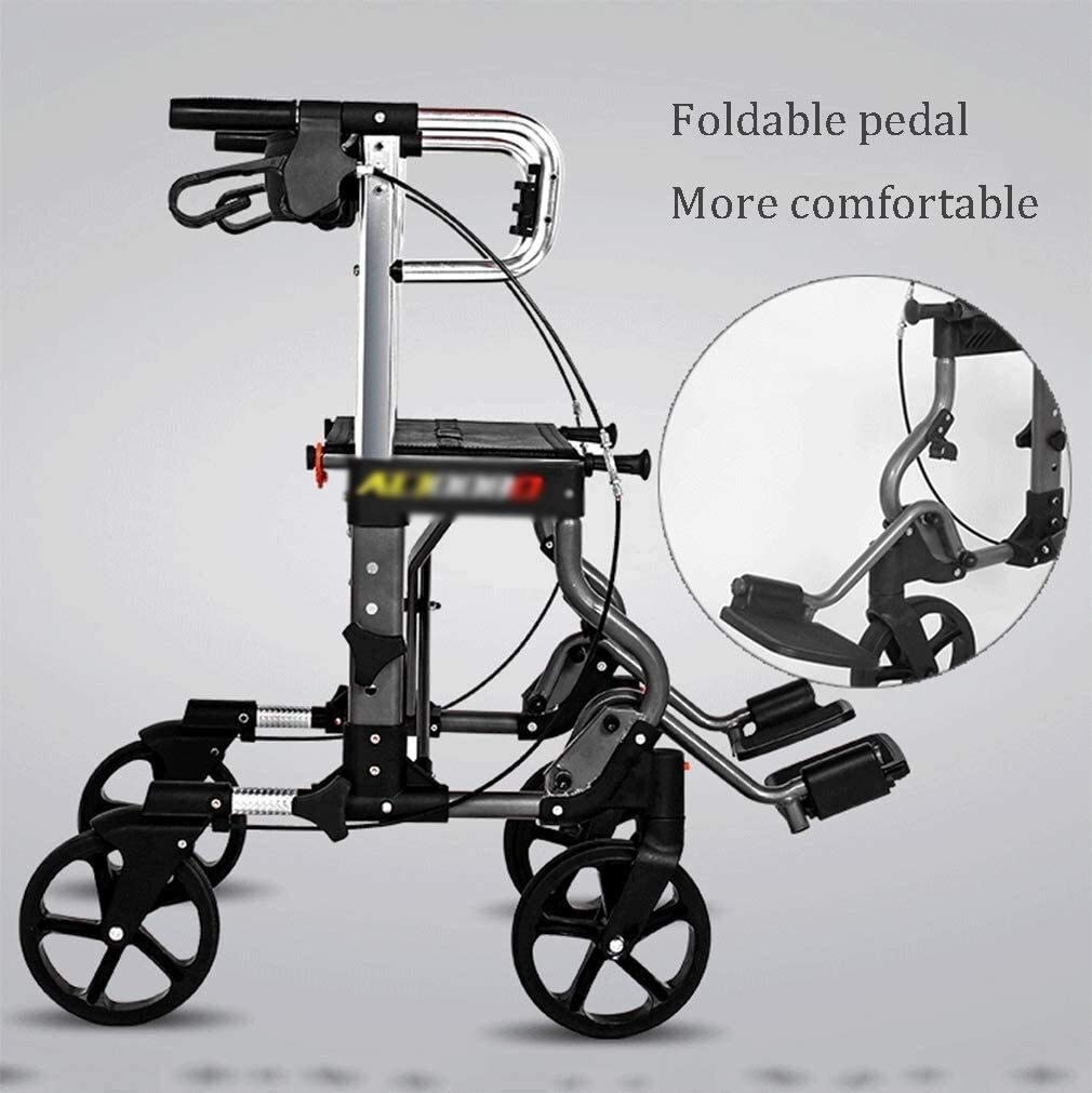 Andador para ancianos, Rollator Mobility Walker, Ayuda for caminar con ruedas Rollator portátil, Walker Walker de transmisión plegable con un cómodo respaldo, sistema de doble freno, for personas mayo