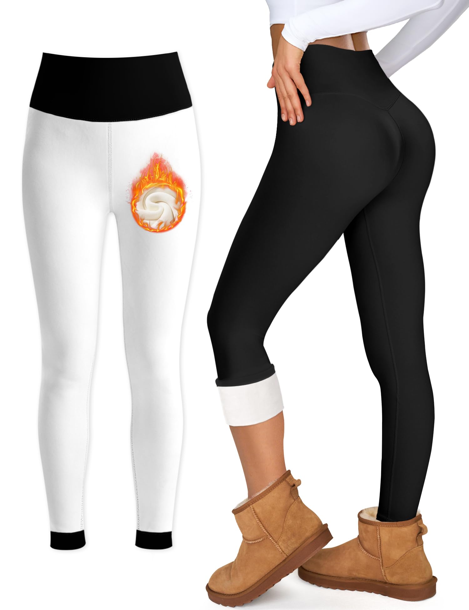Blue Breath Fleece Lined Leggings Women-Tummy Control High Waisted Workout Thermal Warm Soft Yoga Pants