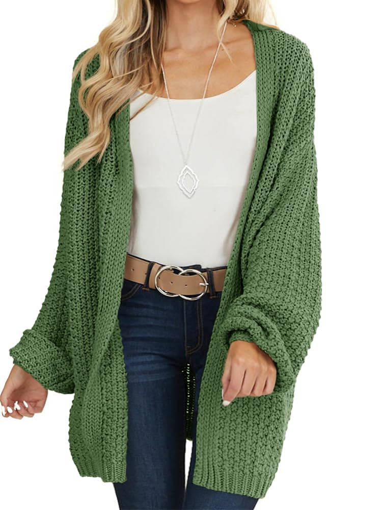 Maroway Womens Cardigan Solid Color Long Sleeve Open Front Chunky Knit Sweater Outwear