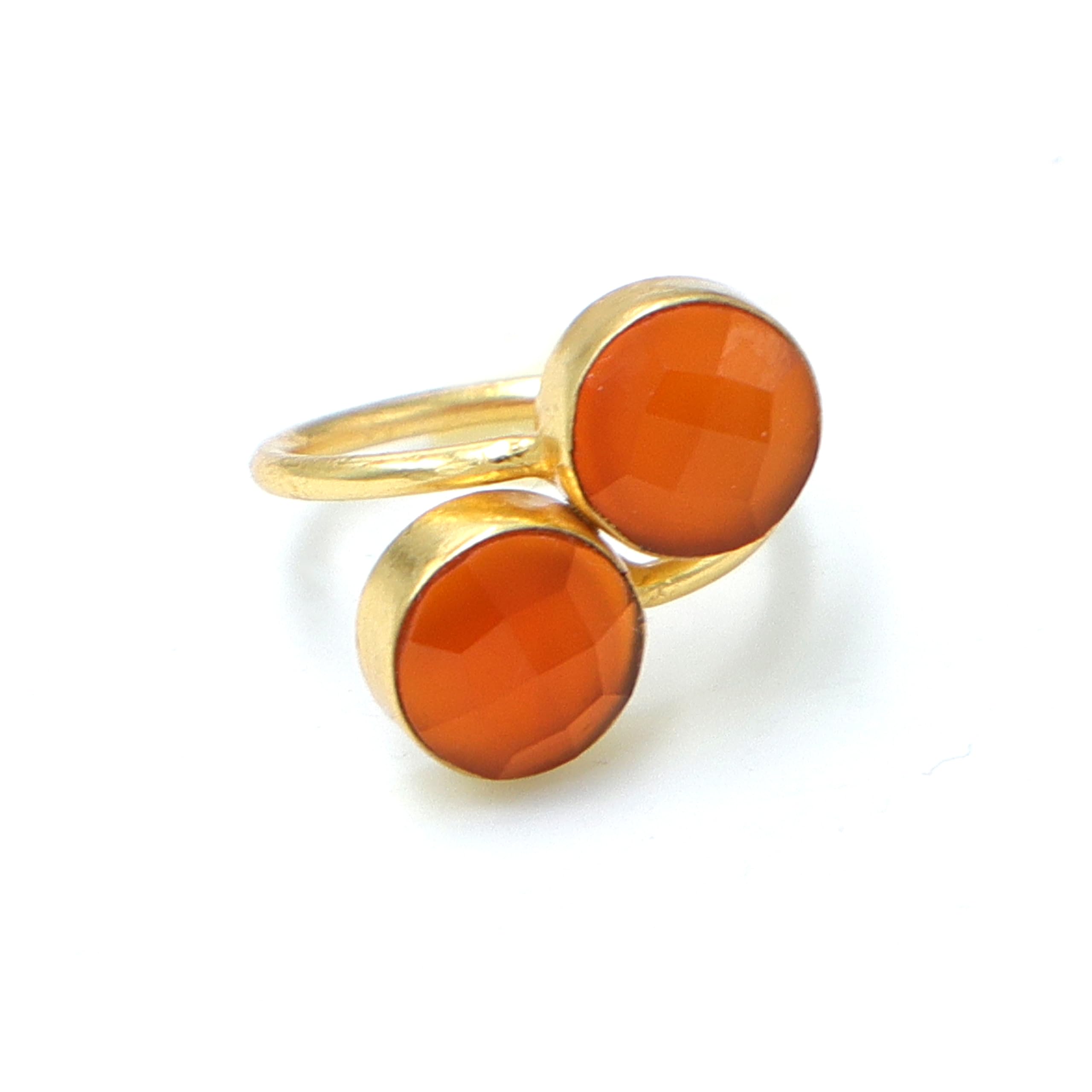Carnelian Chalcedony Round Ring | Gold Plated Handmade Statement Jewelry-image-12