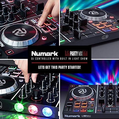 Numark Party Mix | Complete DJ Controller Set for Serato DJ with 2 Decks, Party Lights, Headphone Output, Performance Pads and Crossfader / Mixer