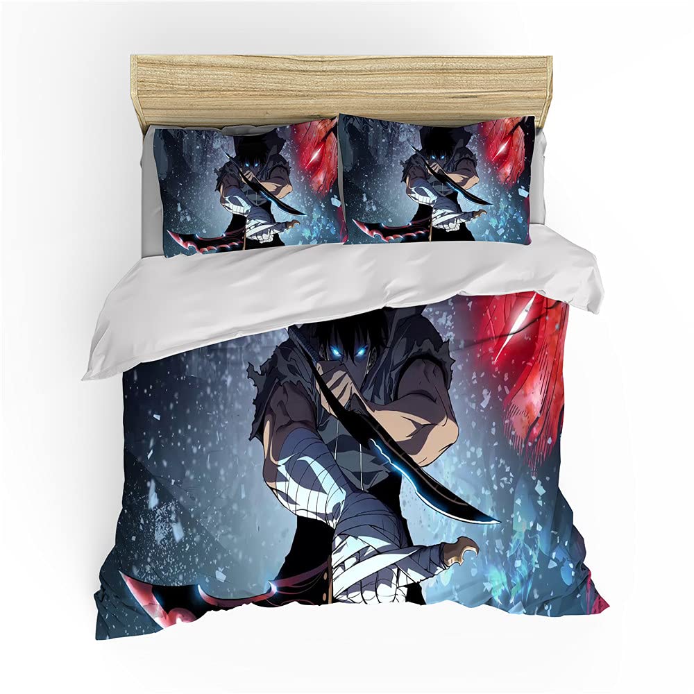 NICHIYOBI Solo Leveling Duvet Cover Bedding Set - Duvet Cover and Pillowcase, Microfibre, 3D Digital Print, 3-Piece Bed Linen (2.135 x 200 cm + 50 x 75 cm x 2)