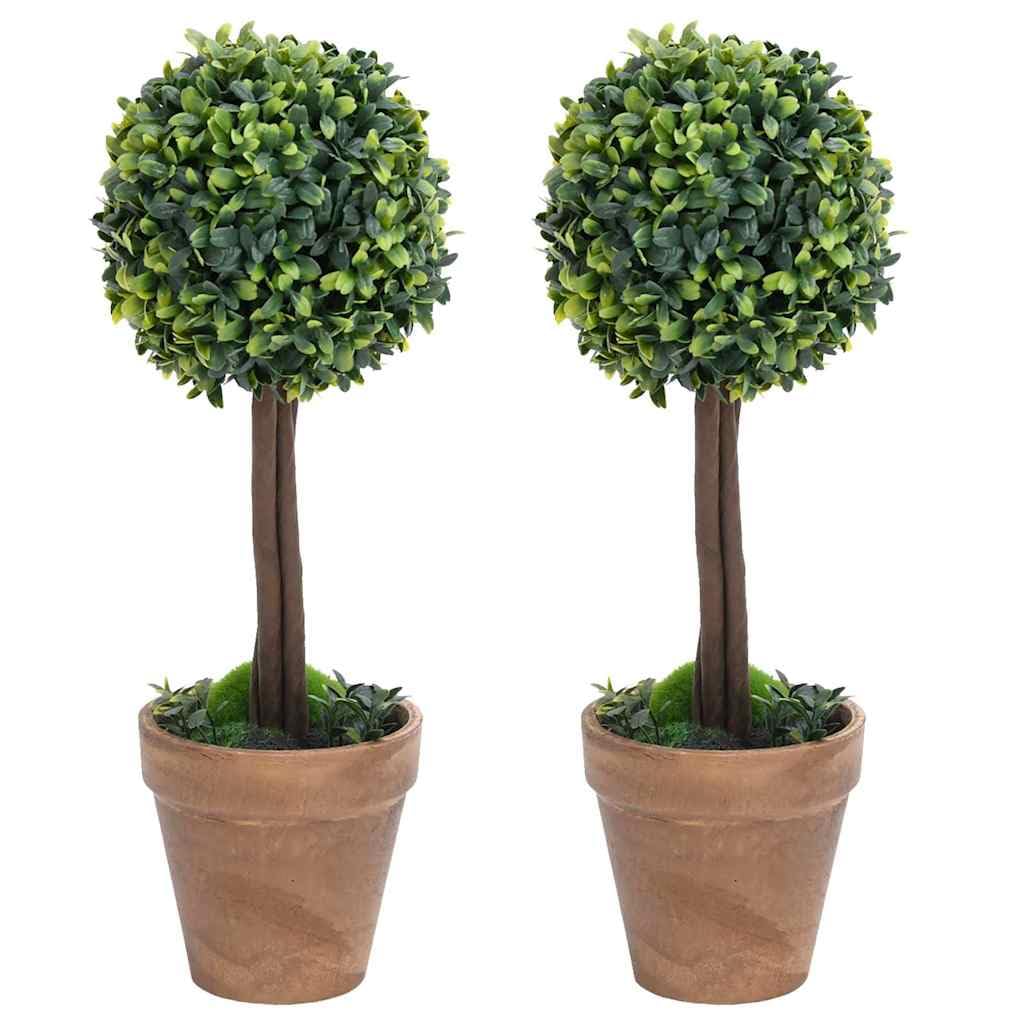 Lot de 2 buis artificiels en pot en forme de boule verte 33 cm