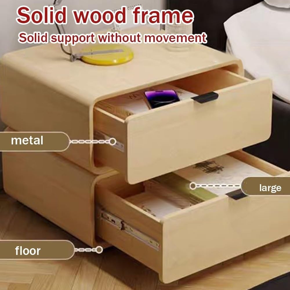 2 Drawer Bedside Table Wood Full Floor-Standing Nightstand Modern Side Table with Removable Drawer Smooth Rails for Living Room Lightweight(Gray,40 cm)