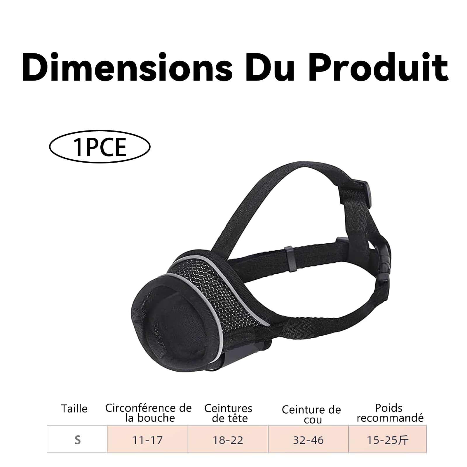 Muselière Chien Réglable en Nylon Reflectif, Soft et Confortable avec Système d'ajustement pour Petits Chiens, Idéale pour Promenades et Entraînement