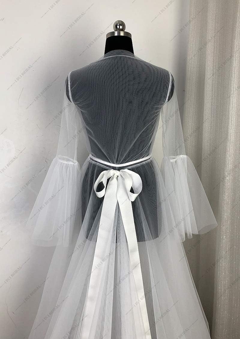 Illusion Tulle Long Boudoir Robe Photography Evening Dress Long Sleeve Robe Scarf Party Gown School Christmas Dance Dress