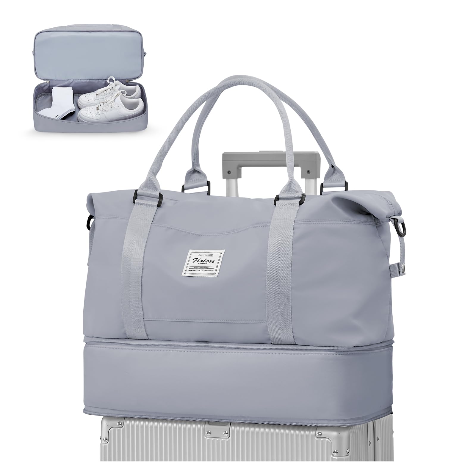 WEPLAN Borsa da Viaggio Donna Borsa da Viaggio Aereo 40x20x25 Ryanair Bagaglio a Mano Borsa Sportiva Unisex Weekender con Scomparto per le Scarpe Borsone Palestra Donna Ospedale Impermeabile,Grigio