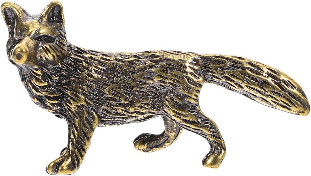 Niltracy Mini Fox Figurine Tiny Brass Animal Figure Fengshui Wealth Statue Vintage Animal Sculpture for Home Office Car Dashboard Tea Table Decor