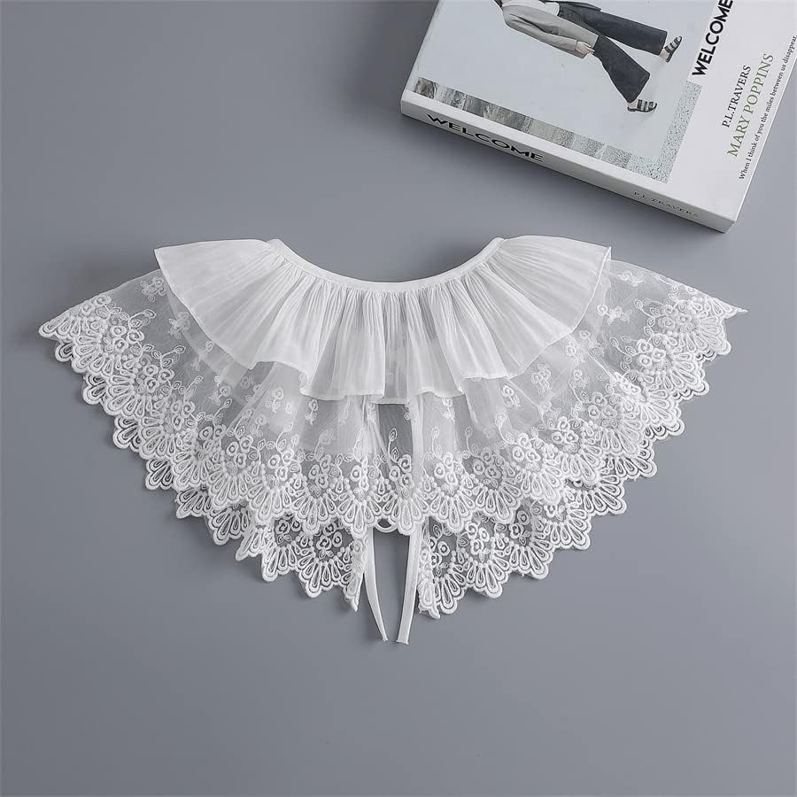 Miniatura 5 de DNLKWGO Blusa de cuello falso de encaje vintage pequeño chal Dickey falso cuello desmontable para mujer