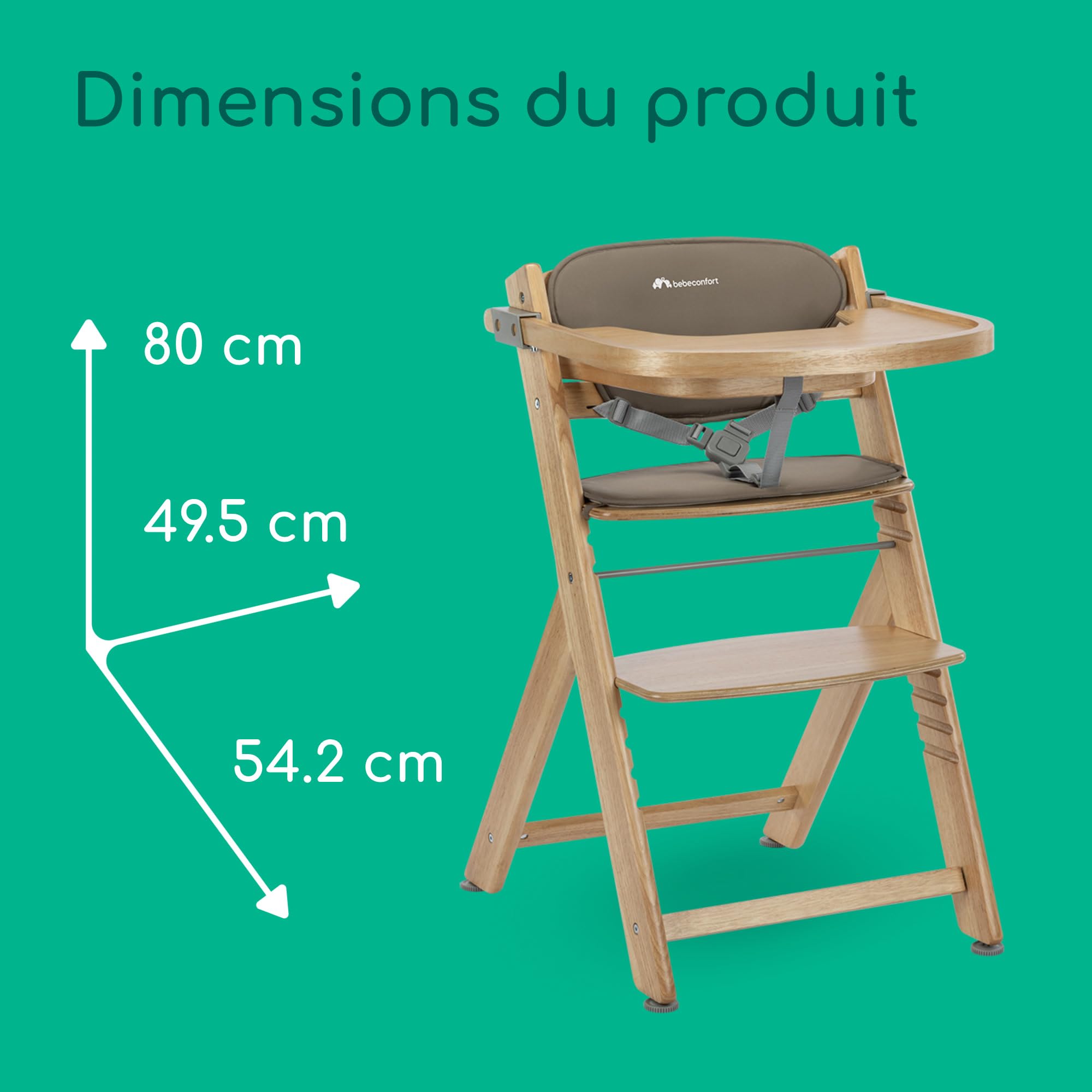Bebeconfort Timba 2 Chaise Haute Bébé Évolutive Bois 6+ Mois 110 kg Plateau Amovible Natural Wood Beige