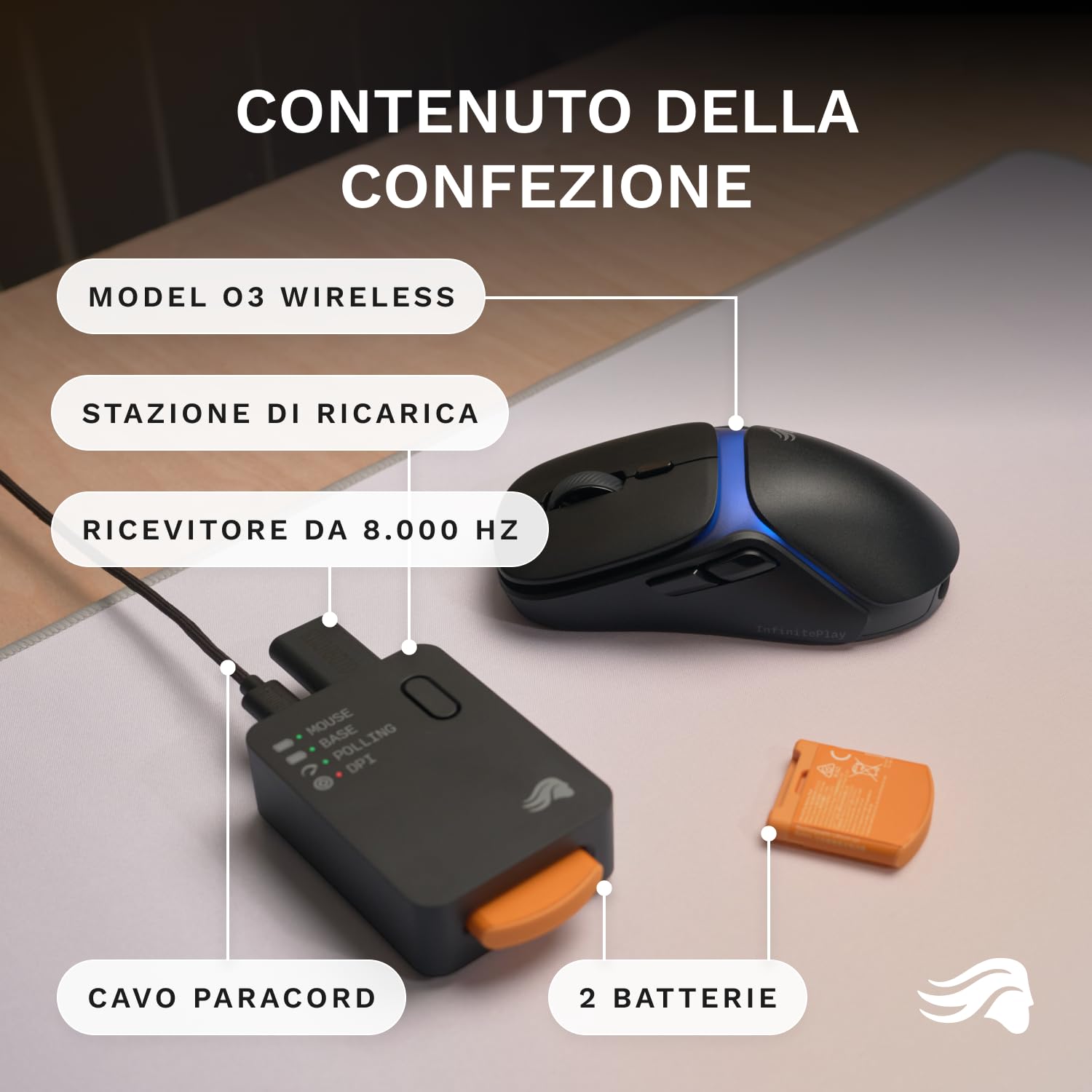 GLORIOUS Gaming - Model O3 Mouse da Gaming Wireless: batterie sostituibili InfinitePlay, Polling da 8k, Switch ottici da 130 Milioni di clic, Ultraleggero (66 g), sensore Ottico 30K DPI, RGB - Nero