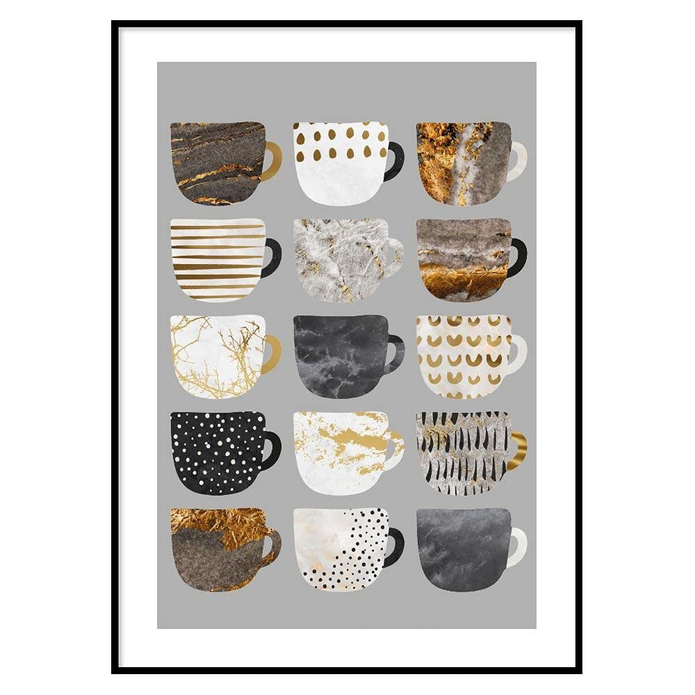 Declea Home Decor Póster con marco efecto mármol, ideal para la cocina, tazas – Imagen de alta calidad para decoración del hogar, restaurante, bar, pub y tiendas – Impresiones para decoración