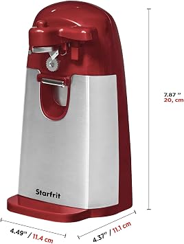 Starfrit Electric Can Opener, Hands-Free, 3-in-1, Comfort Grip, Red