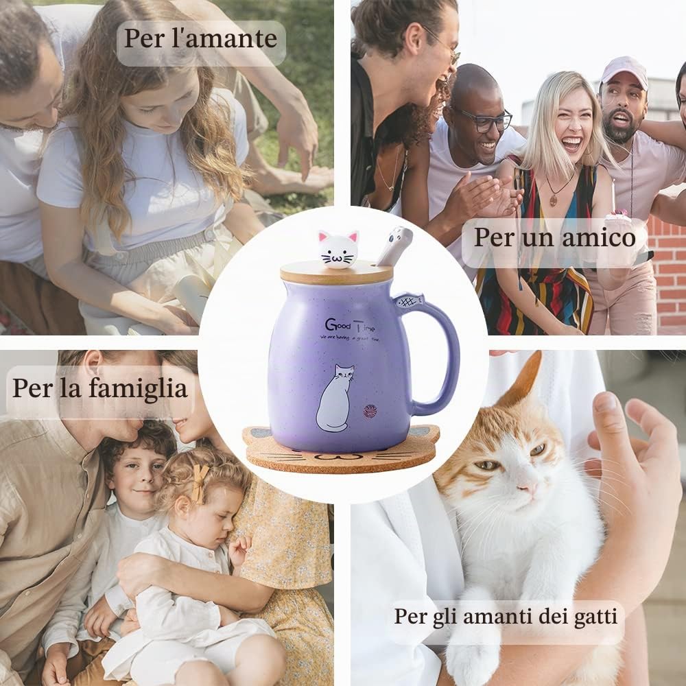 Ceramiczny kubek z pokrywką i łyżką ze stali nierdzewnej 380 ml