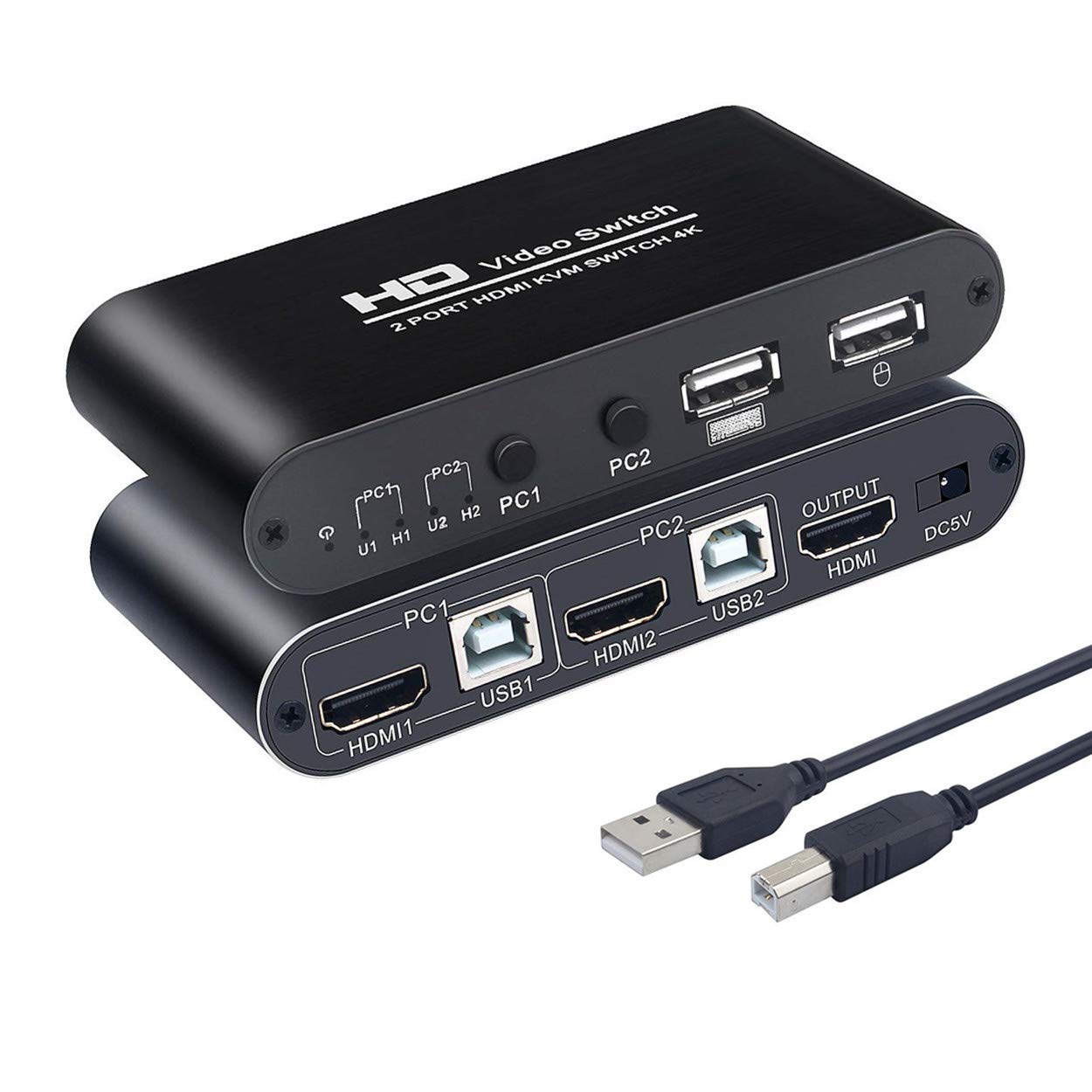AIMOS HDMI KVM Switch, USB 2 Ports Computer KVM Umschalter Tastatur und