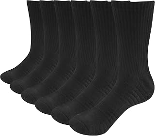YUEDGE Men's Training Athletic Socks Moisture Wick Cotton Casual Work Cushioned Crew Socks for Men 6-9/9-12/10-13, 6 Pairs