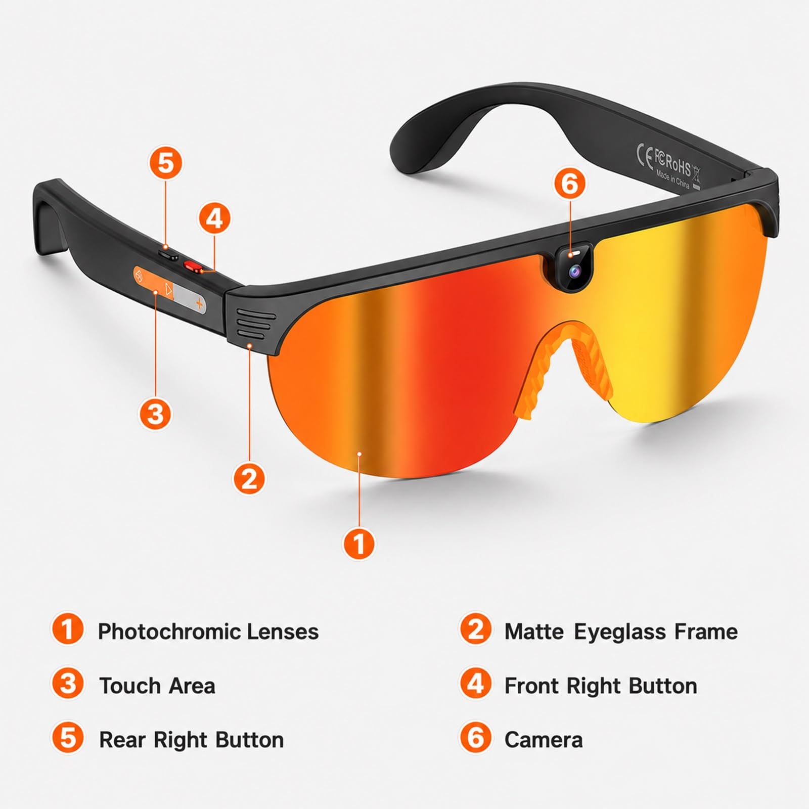 Lunettes-caméra Bluetooth Avec Enregistrement Vidéo HD 1080p, Lunettes De Soleil Intelligentes Avec IA Pour Hommes Et Femmes, Audio À Oreilles Libres, Traduction Vocale, Protection UV400(Blue)