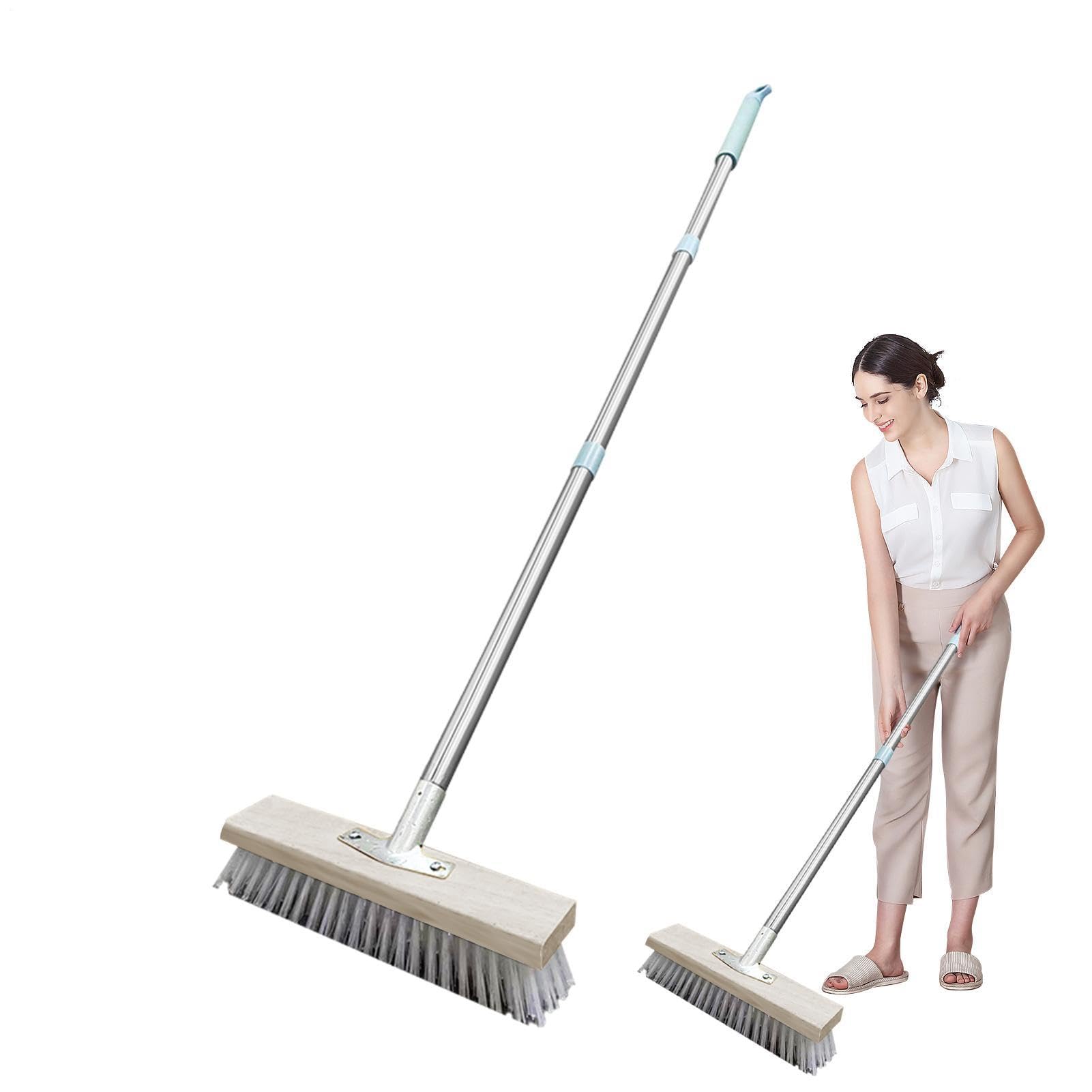 Brosse de nettoyage de sol en acier inoxydable avec manche long pour terrasse et carrelage
