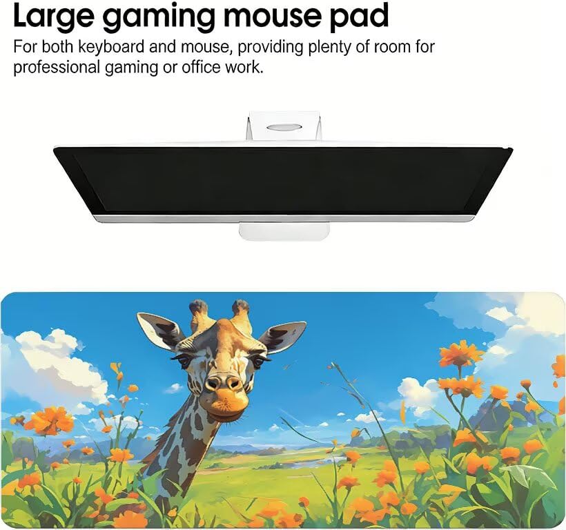 Podkładka pod mysz dla zwierząt XXL 1200 x 600 x 3mm, duża podkładka pod mysz żyrafa podkładka do gier, przyszyte krawędzie, antypoślizgowa gumowa podkładka pod mysz, do biura i gier, prezenty dla