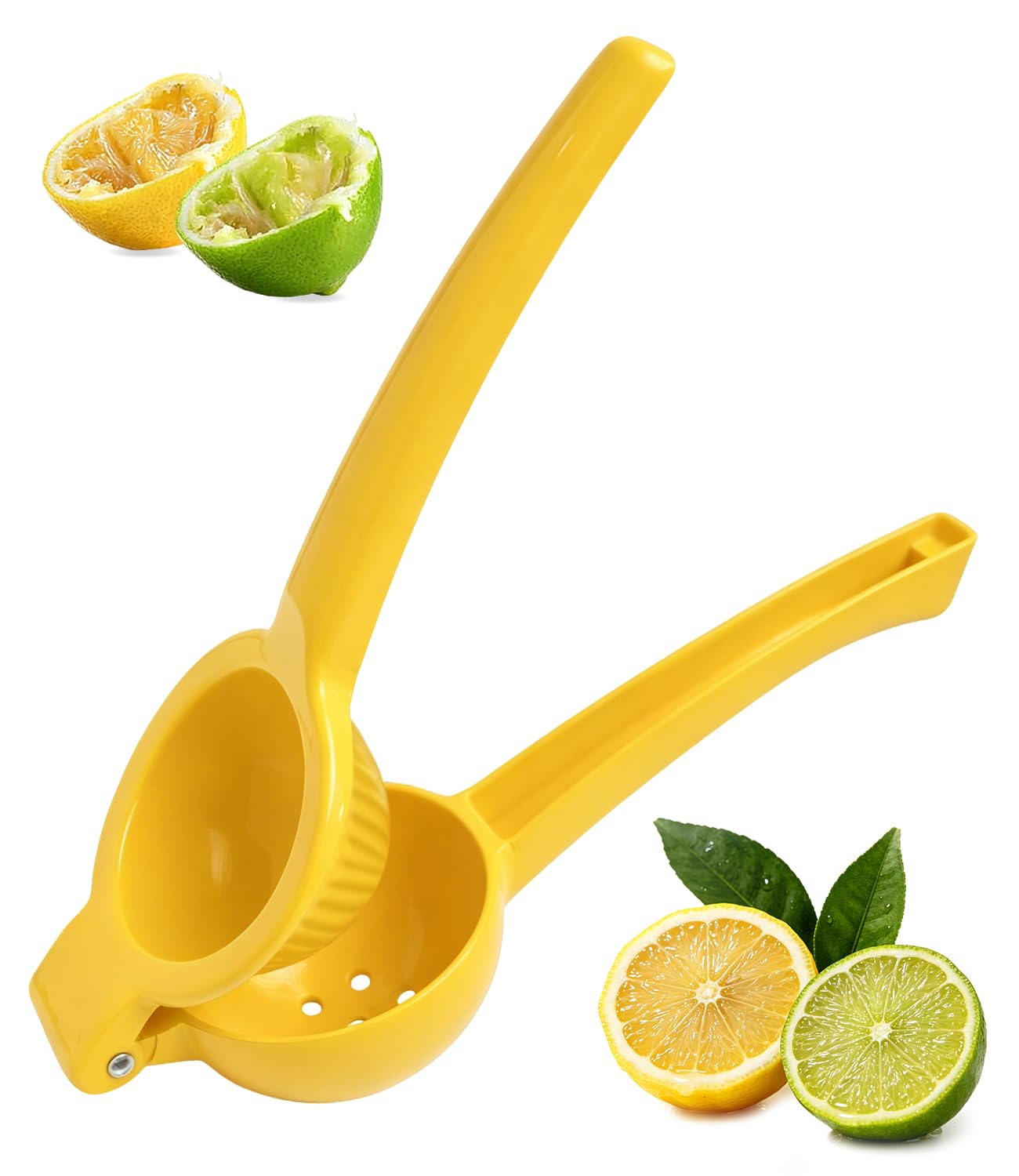 Lemon Squeezer, Fast Effortless Juice Extraction with Large Metal Citrus Juicer, Maximum Yield Lightweight Hand Lime Squeezer, Manual Lemon Juicer Press, Easy to Use Squeeze Tool, Yellow