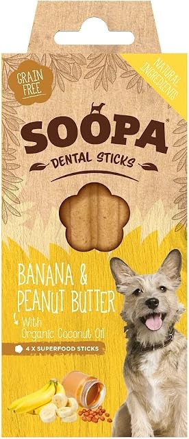 Soopa Grain Free Banana and Peanut Butter Dental Dog Treats, 4 Sticks,100 g (Pack of 1)
