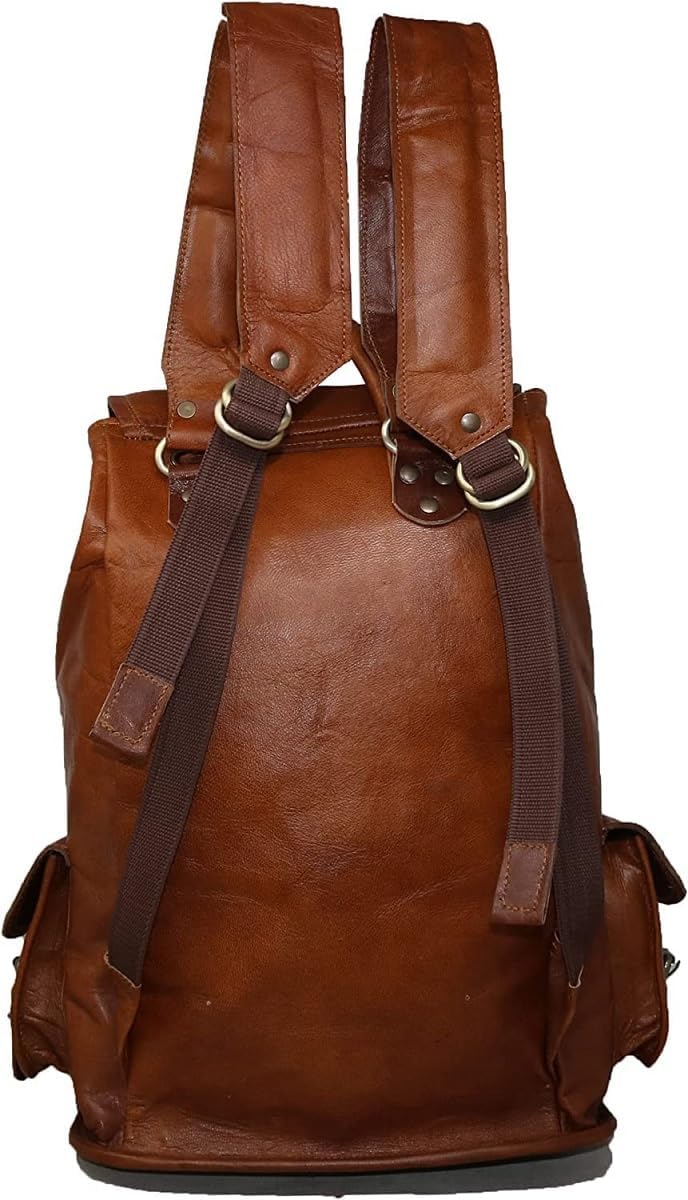 Jaald 21" Brown Leather Laptop Backpack Vintage Rucksack Travel Mochila Knapsack - Image 6
