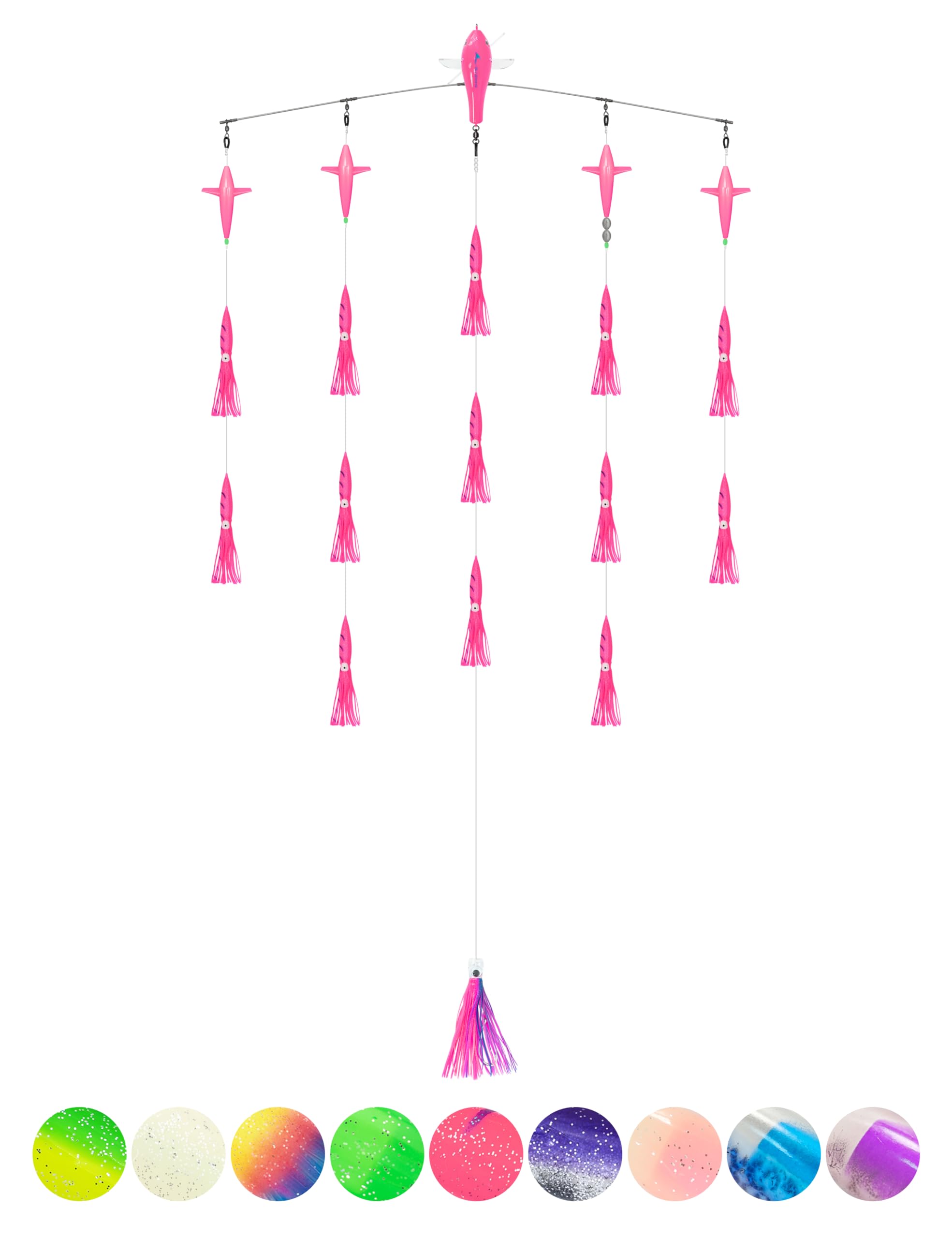 BLUEWING 36in Upgraded Fishing Spreader Bar Starboard Canyon with 6in Floating Squids, Trolling Birds, Big Game Trolling Lure and 316 Stainless Steel Rod for Wahoo Tuna Marlin Mahi Mahi, Pink โ image 1