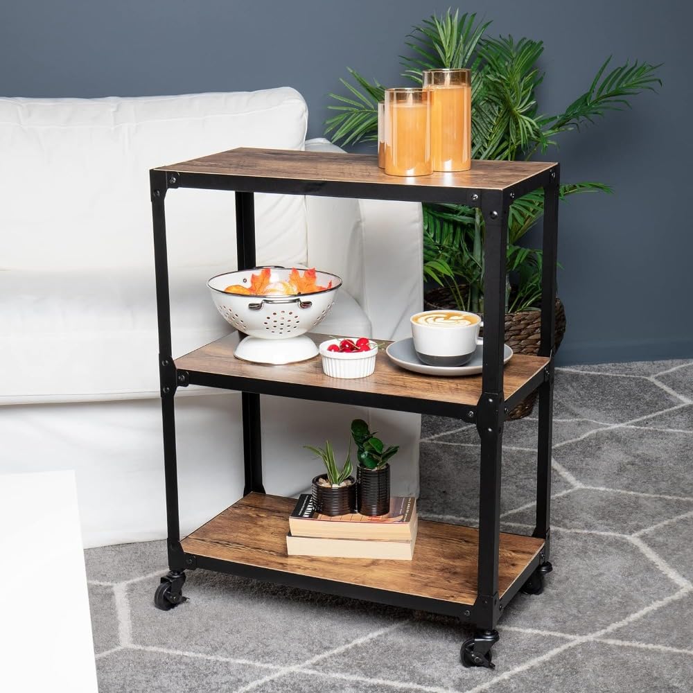 Cocina Isola cucina e carrelli, Carrello con rotelle, Supporto for microonde, caffè a 3 livelli, Marrone Estante de almacenamiento