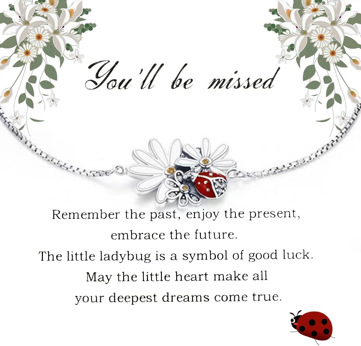 Good Luck Ladybug Bracelet for Women - Coworker Leaving Farewell Gift, Retirement Jewelry We Will Miss you! Bracelet