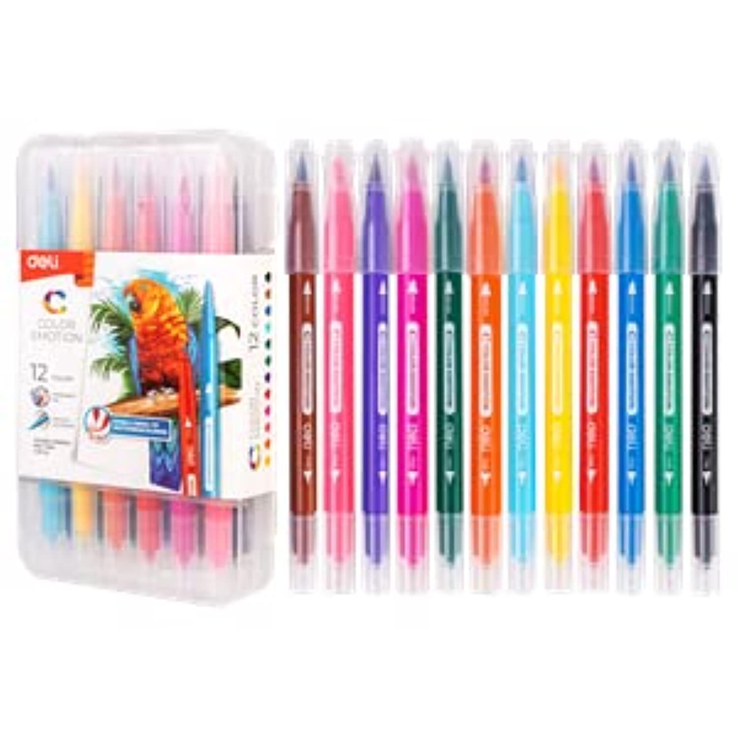 deli - Rotuladores de colores de doble punta (12 unidades) para la escuela y la oficina, adecuados para niños y adolescentes