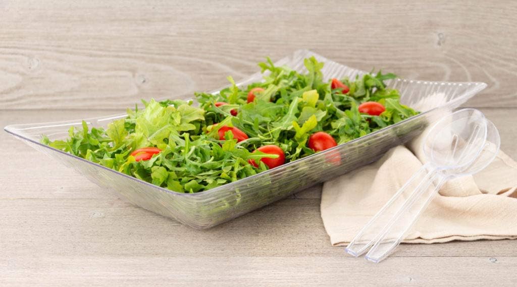 Clear Textured Rectangular Bowls - Disposable Plastic Catering and Party Bowls - Case of 24