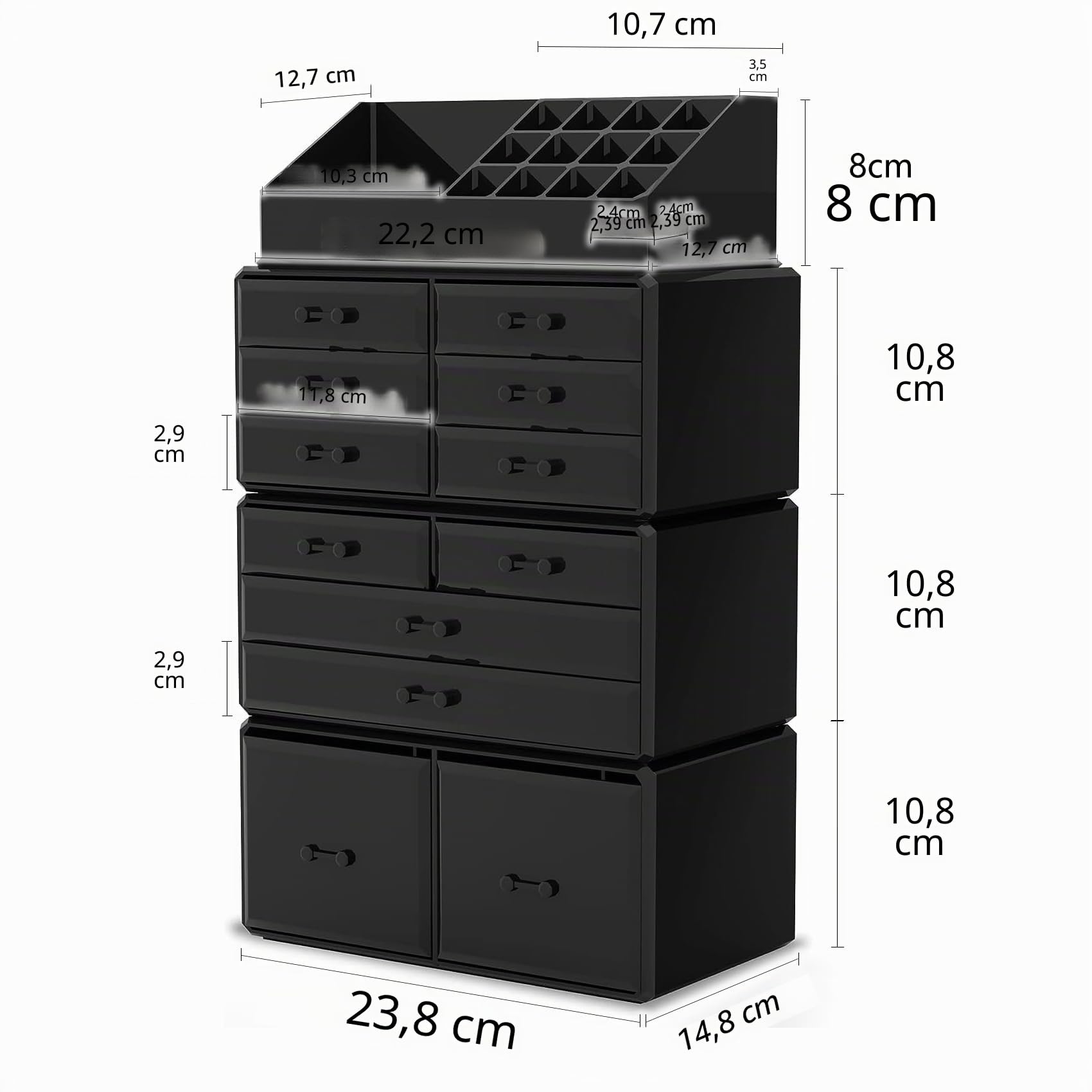 Readaeer Makeup Organizer/Kosmetik Aufbewahrungsbox/Schmink Aufbewahrungskasten in 4 Lagen， ist für Schlafzimmer und Badzimmer geeignet (Schwarz)