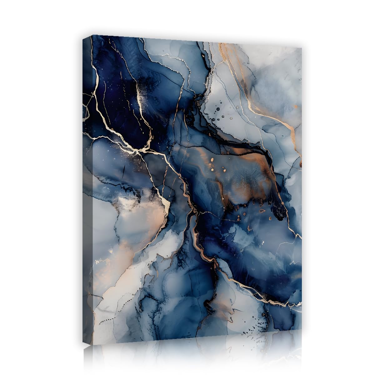 TOANGWALL Navy Marble Canvas Wall Art Office Golden Veins Framed Poster Prints Luxury Sapphire Mineral Cracks Abstract Painting Artwork for Gym Decor 65x80cm