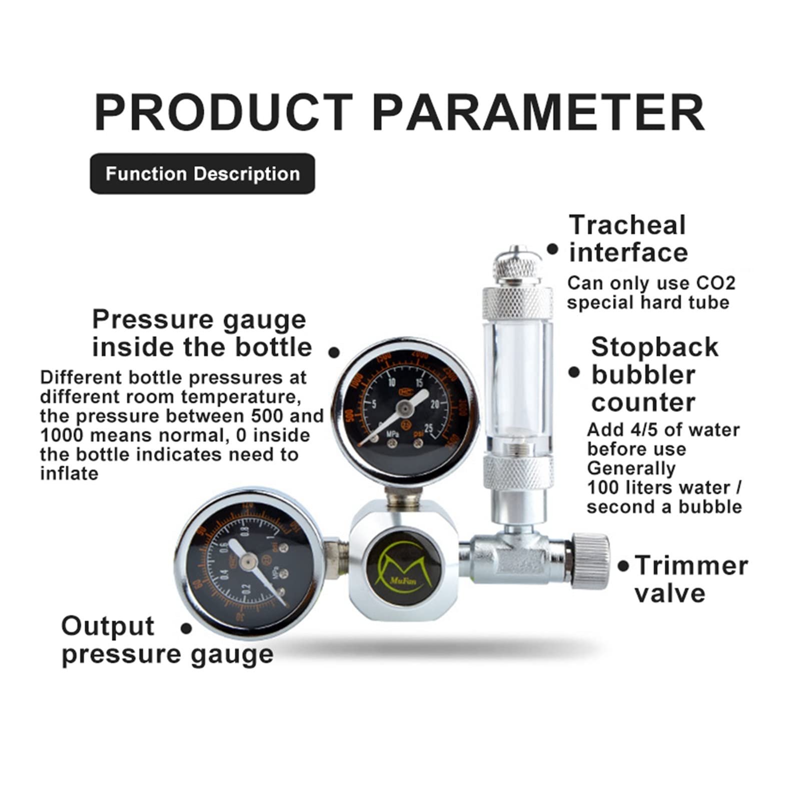 Reduktor ciśnienia CO2, Akwarium CO2 Regulator elektrozawór magnetyczny do akcesoriów akwarium Reaktor systemu sterowania(Big double meter,W21.8)