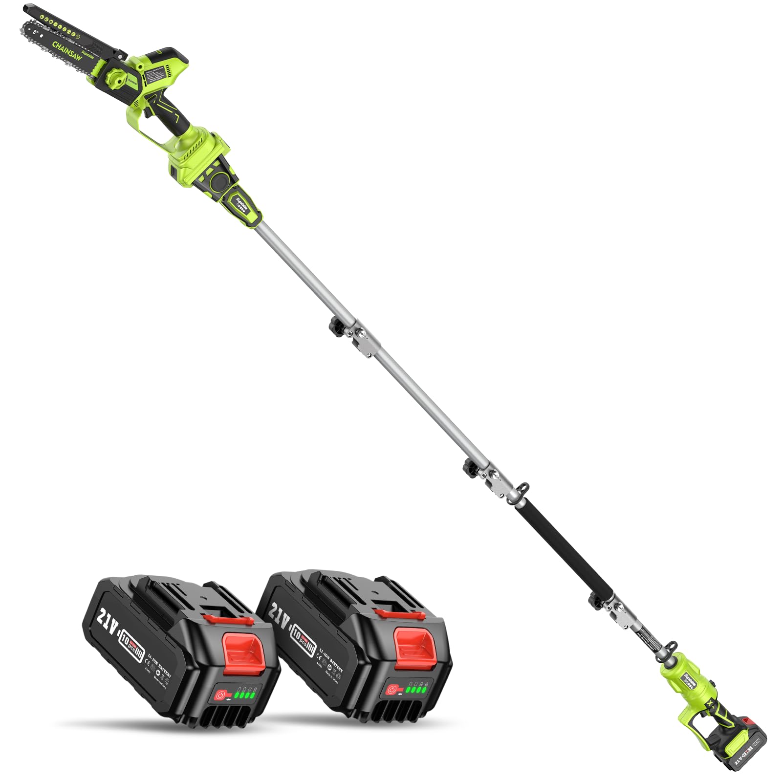 Supstable Élagueuse sur Perche sans Fil, Scie à Élaguer Télescopique de 8 Pouces avec Tête Pivotante à 180°, Mini Tronçonneuse avec 2 Batteries de 4000mAh & Chargeur, Perche Réglable jusqu'à 2,8M