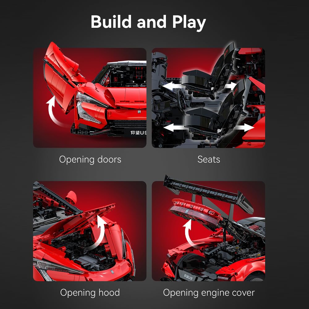CaDA Master Yangwang U9 Super Car Brick Set, C64011W 1:8 Sports Car Building Block Kit with U-Turn Function, Dancing Building Block Model for Adults Collectors (3671PCS)