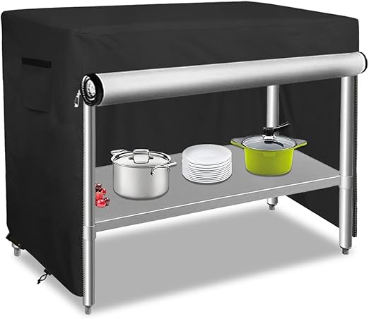 Bitubi 48 Inch Outdoor Prep Table Cover with Split Zipper, Waterproof Stainless Steel Prep & Work Table Cover for Patio Table - 48''L x 24''W x 35''H (Black)