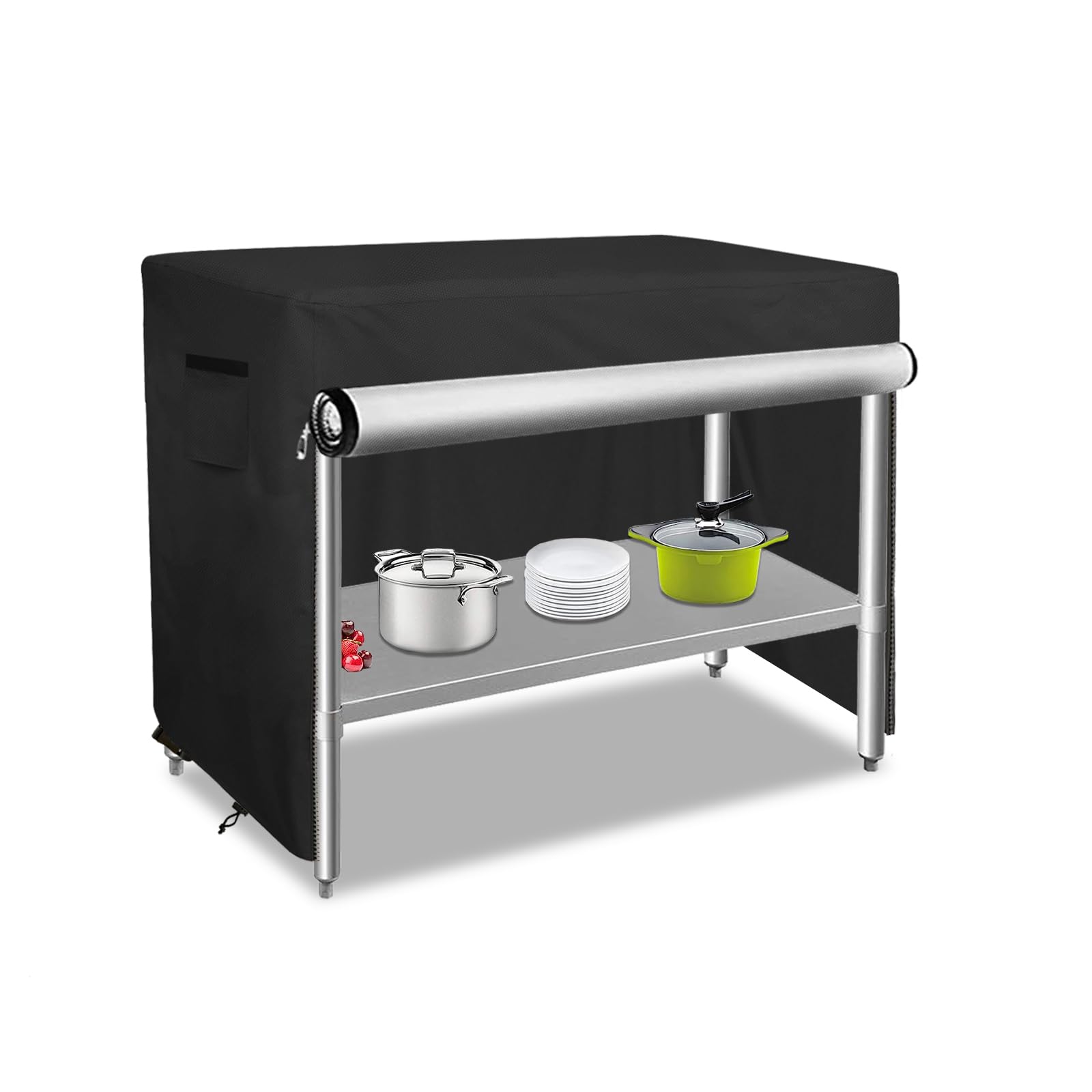 Bitubi 48 Inch Outdoor Prep Table Cover with Split Zipper, Waterproof Stainless Steel Prep & Work Table Cover for Patio Table - 48''L x 24''W x 35''H (Black)